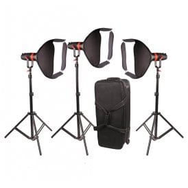 Boltzen 55W Fresnel Focusable LED Daylight 3-Light Package