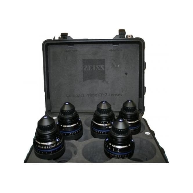 Carl Zeiss Used Compact Prime CP.2 (CP2, CP-2) 5 x PL Mount Lens Set + 1 Transport Case + 5 x Interchangeable EF Mount Sets