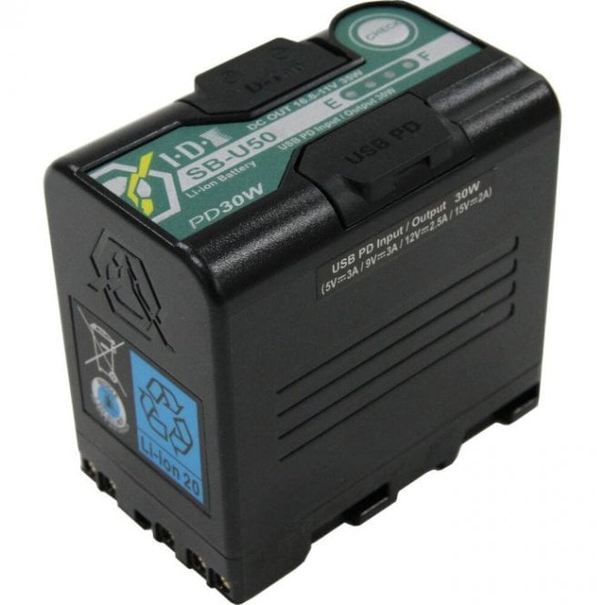 IDX SB-U50/PD 14.4V 48Wh BPU mount Rechargeable Lithium Ion Battery with 1x D Tap and USB PD