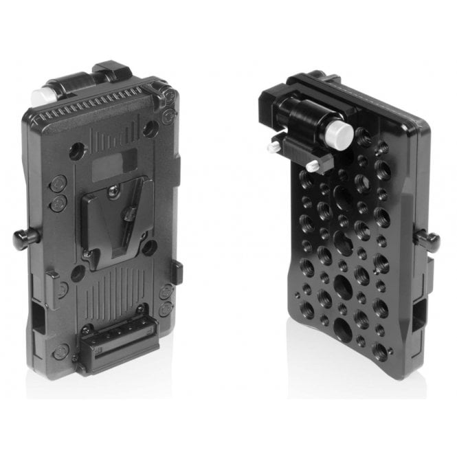 Shape  V-mount pivoting battery plate for monitor cage