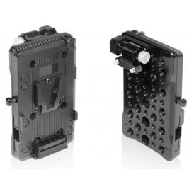 Shape V-mount pivoting battery plate for monitor cage